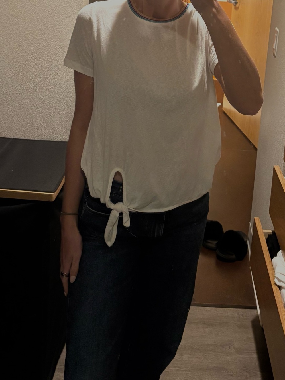 Heartloom White Short Sleeve Tie-Hem Top with Rainbow Neck